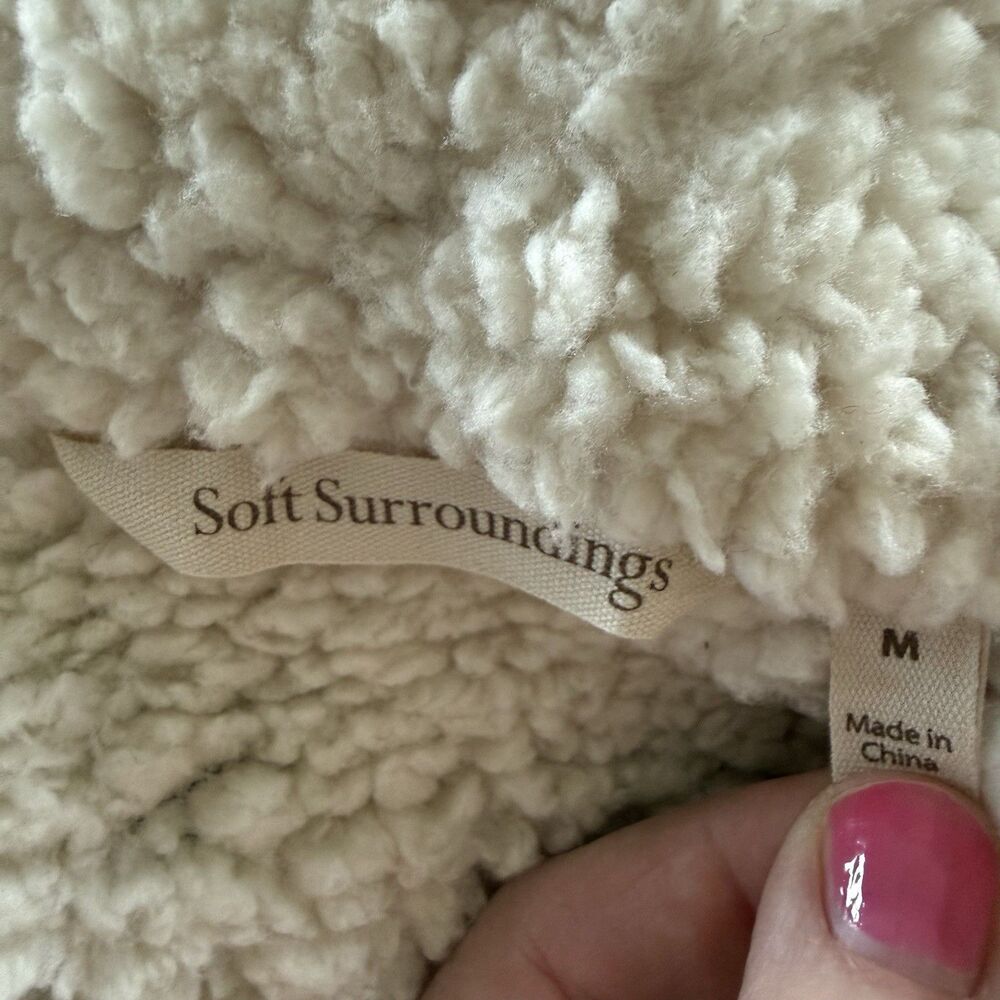 Soft Surroundings Jacket Shrug Velvet Floral Sherpa Lined Patchwork Size M Boho - Picture 7 of 8